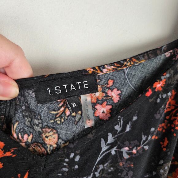 1.State Black Floral Sleeveless‎ Asymmetrical Wide Leg V-Neck Jumpsuit Size XL - Picture 7 of 9